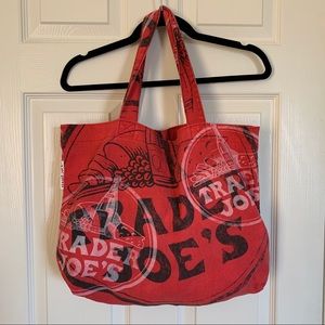 Trader Joe’s Vintage Red Canvas Printed Logo Tote Bag